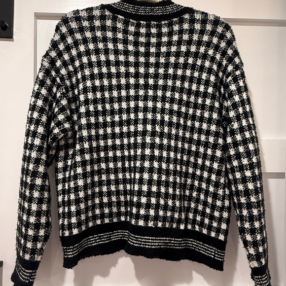 Aqua Black and White Houndstooth Knit Cardigan with Gold Accents - Picture 2 of 3